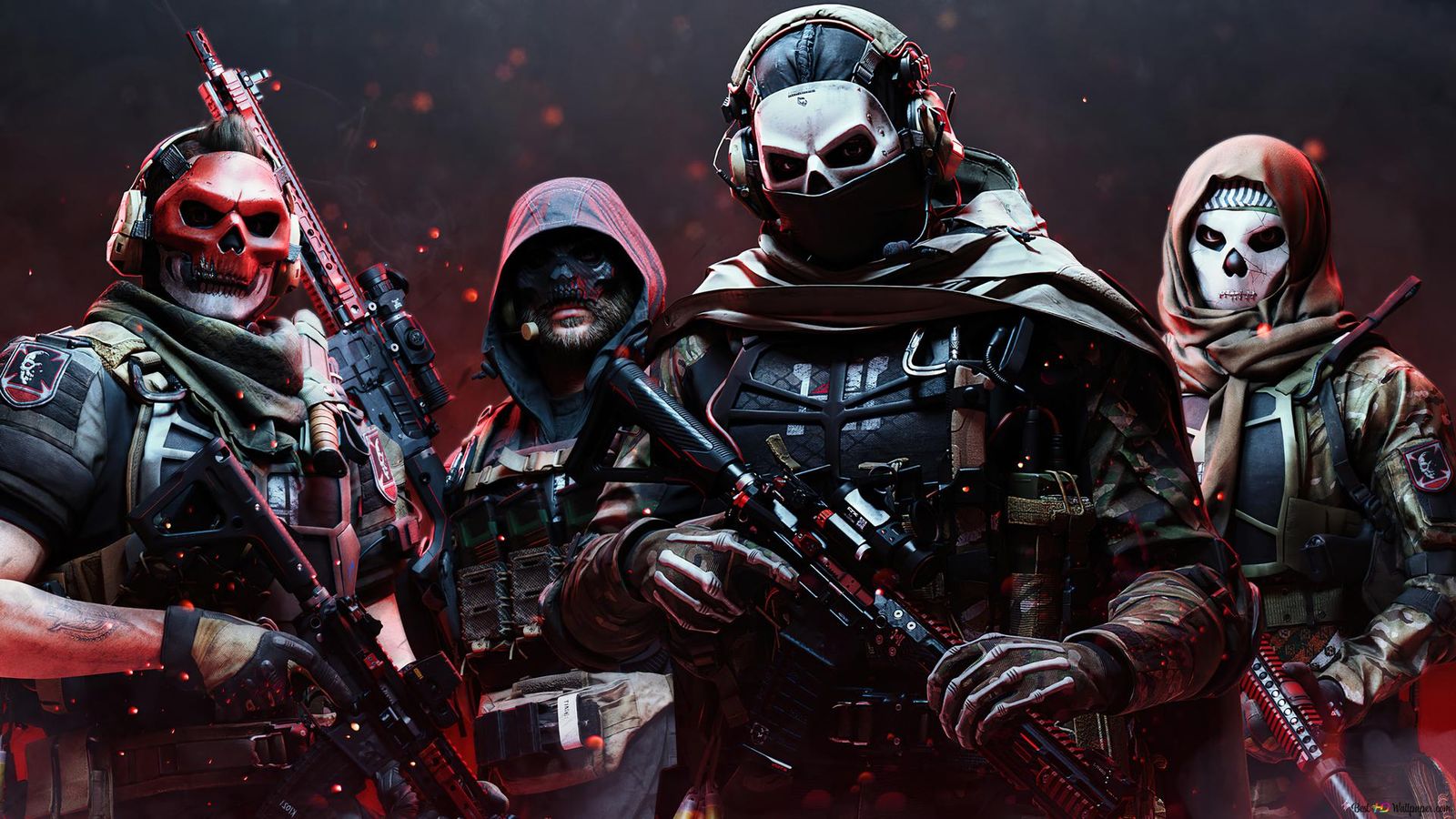 Screenshot of Modern Warfare 3 skins on a dark red and black background