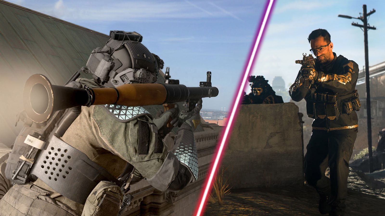 Screenshot of Warzone player firing launcher and player aiming down sights of gun