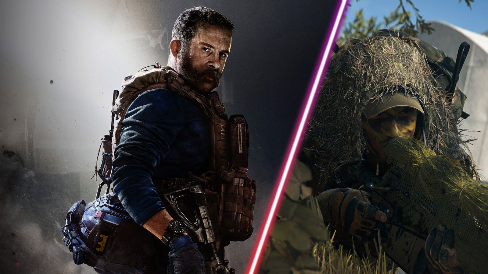 Call of Duty's Captain Price and a Call of Duty player wearing a ghillie suit.